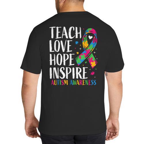 Autism Awareness Ribbon Mom Dad Kids Autistic Support Autism Big And Tall Men's T-Shirt Back Print - Father's Day Fun