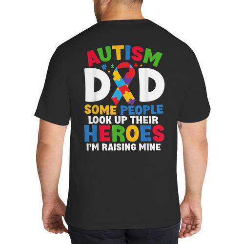 Autism Dad Puzzle Ribbon Proud Son Hero Autism Awareness Big And Tall Men's T-Shirt Back Print - Father's Day Fun