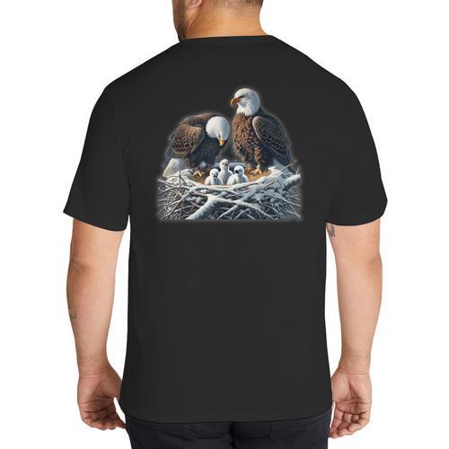 Bald Eagle Dad Mom Three Eaglet Chicks Babies In The Nest Big And Tall Men's T-Shirt Back Print - Father's Day Fun