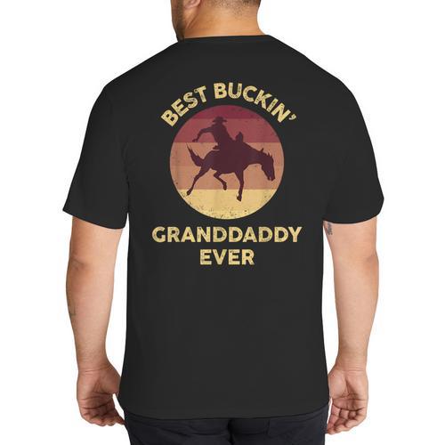 Best Buckin' Granddaddy Western Rodeo Cowboy Bucking Horse Big And Tall Men's T-Shirt Back Print - Father's Day Fun