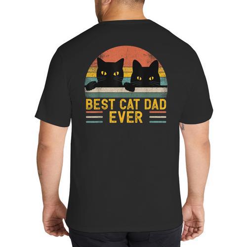 Best Cat Dad Ever Retro Style Cats Lover Big And Tall Men's T-Shirt Back Print - Father's Day Fun