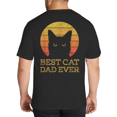 Best Cat Dad Ever Vintage Cat Daddy Fathers Day Big And Tall Men's T-Shirt Back Print - Father's Day Fun