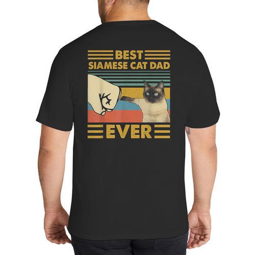 Best Siamese Cat Dad Ever Retro Vintage Sunset Big And Tall Men's T-Shirt Back Print - Father's Day Fun