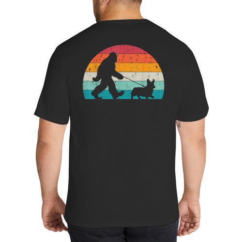 Bigfoot Walking a Dog Corgi Lovers Dog Dad Big And Tall Men's T-Shirt Back Print - Father's Day Fun