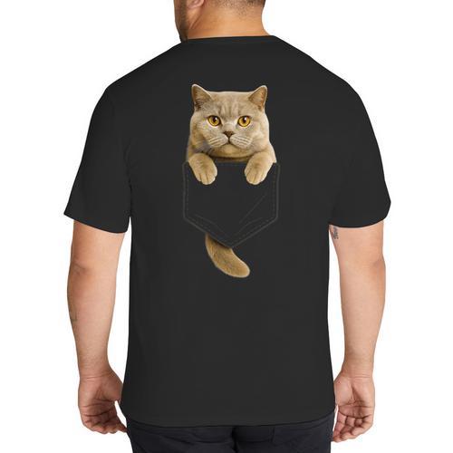British Shorthair Cat Pocket Cat Mom Cat Dad Cat Lover Big And Tall Men's T-Shirt Back Print - Father's Day Fun