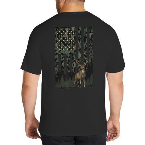 Camo Deer American Flag Graphic Hunting Men Dad Boys Big And Tall Men's T-Shirt Back Print - Father's Day Fun