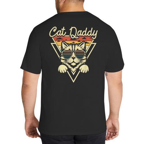 Cat Daddy Retro Sunglasses Cat Fur Dad Papa Vintage Cat Dad Big And Tall Men's T-Shirt Back Print - Father's Day Fun
