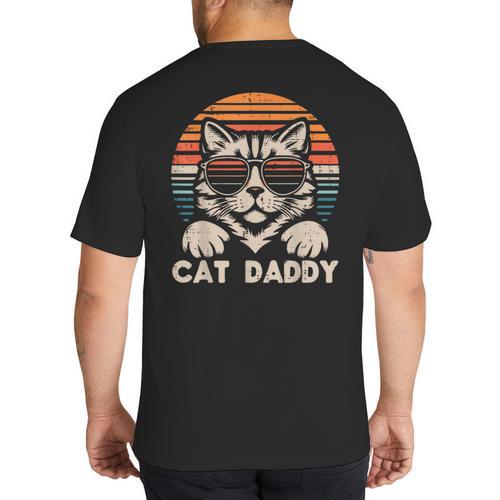 Cat Daddy Sunglasses Sunset Retro Fur Dad Papa Kitten Men Big And Tall Men's T-Shirt Back Print - Father's Day Fun