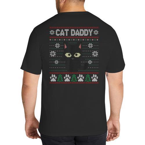 Cat Daddy Ugly Christmas Sweater Pajama Kitty Cat Lover Xmas Big And Tall Men's T-Shirt Back Print - Father's Day Fun