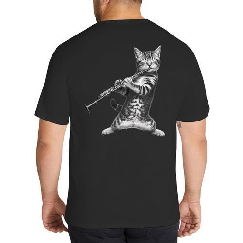 Cat Playing The Clarinet For Cat Lover Cat Mom Cat Dad Big And Tall Men's T-Shirt Back Print - Father's Day Fun