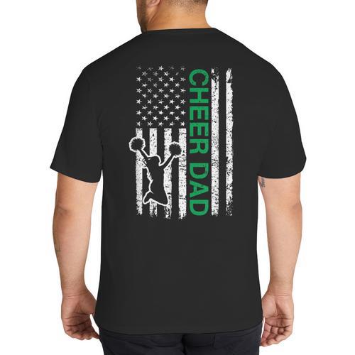 Cheer Dad Flag Green Cheerleading Big And Tall Men's T-Shirt Back Print - Father's Day Fun