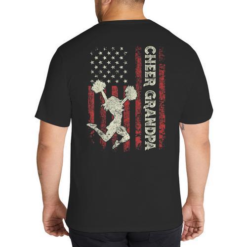Cheer Grandpa US Flag Dad Patriotic Cheerleader Fathers Day Big And Tall Men's T-Shirt Back Print - Father's Day Fun