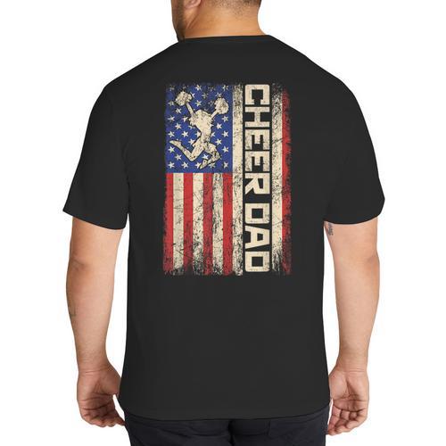 Cheerleader Dad Cheer Dad American US Flag Father Team Big And Tall Men's T-Shirt Back Print - Father's Day Fun