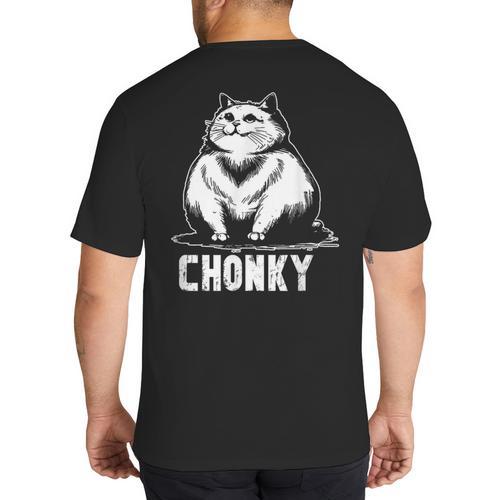 Chonk Fat And Hairy Cat Cats Kittens Dad Graphic Mom Funny Big And Tall Men's T-Shirt Back Print - Father's Day Fun