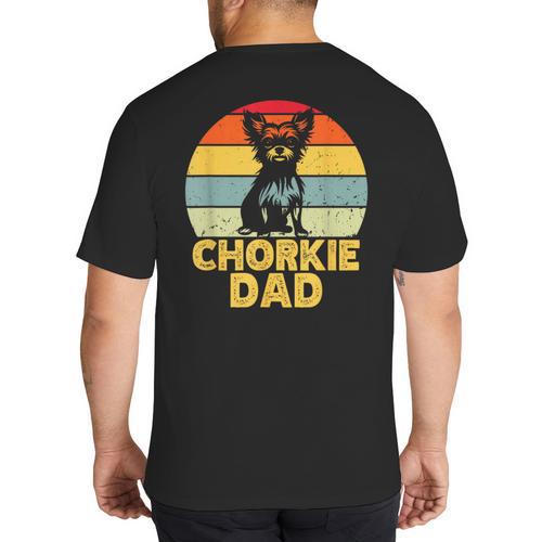 Chorkie Dad Retro Sunset Chihuahua Yorkie Mix Lover Big And Tall Men's T-Shirt Back Print - Father's Day Fun