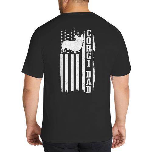 Corgi Dad Vintage American Flag Patriotic Corgi Dog Big And Tall Men's T-Shirt Back Print - Father's Day Fun