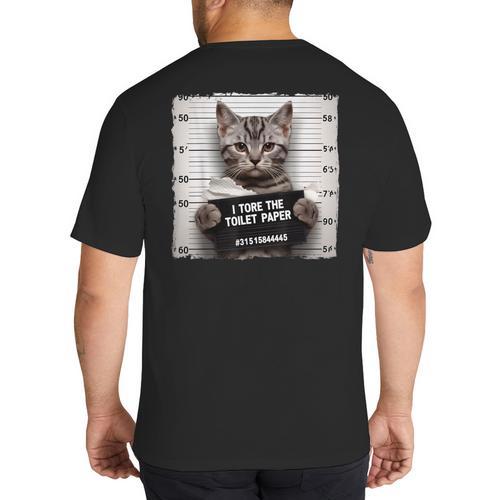 Cute Cat Mugshot Humorous Cat For Cats Lover Cat Mom Cat Dad Big And Tall Men's T-Shirt Back Print - Father's Day Fun