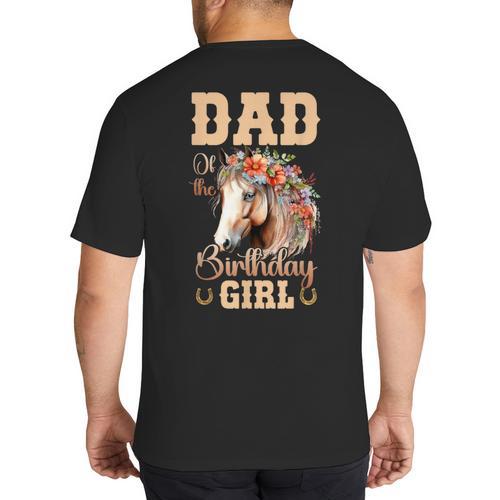 Cute Dad Of The Birthday Girl Horse Family Party Big And Tall Men's T-Shirt Back Print - Father's Day Fun