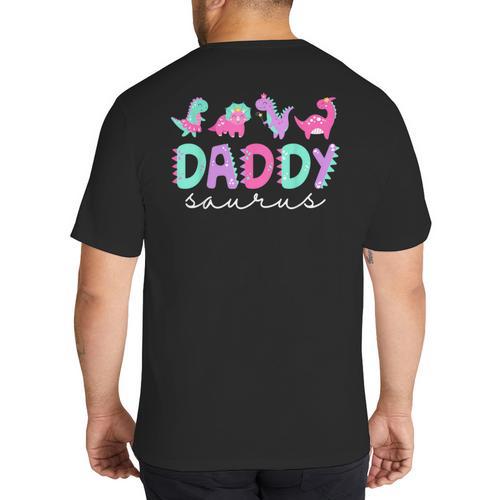 Cute Daddy Saurus Dad Dinosaur Birthday Boy Girl Family Big And Tall Men's T-Shirt Back Print - Father's Day Fun