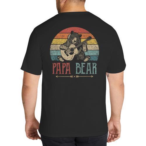 Cute Papa Bear Vintage Father's Day Retro Dad Guitar Big And Tall Men's T-Shirt Back Print - Father's Day Fun
