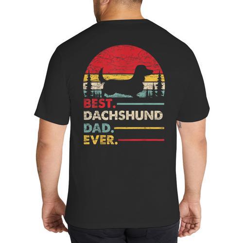 Dachshund Long Haired Best Dad Ever Dog Vintage Retro Big And Tall Men's T-Shirt Back Print - Father's Day Fun