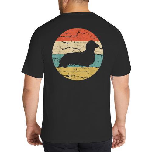 Dachshund Long Haired Dog Vintage Mom Dad Retro Big And Tall Men's T-Shirt Back Print - Father's Day Fun