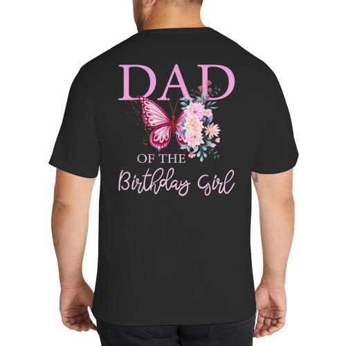 Dad 1st First Birthday Matching Family Butterfly Floral Big And Tall Men's T-Shirt Back Print - Father's Day Fun