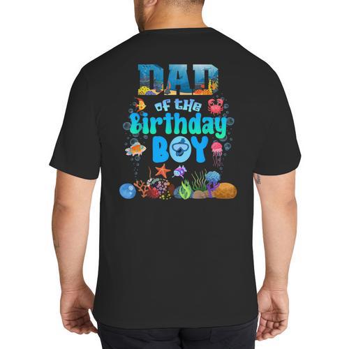 Dad Of The Birthday Boy Aquarium Sea Animals Matching Big And Tall Men's T-Shirt Back Print - Father's Day Fun