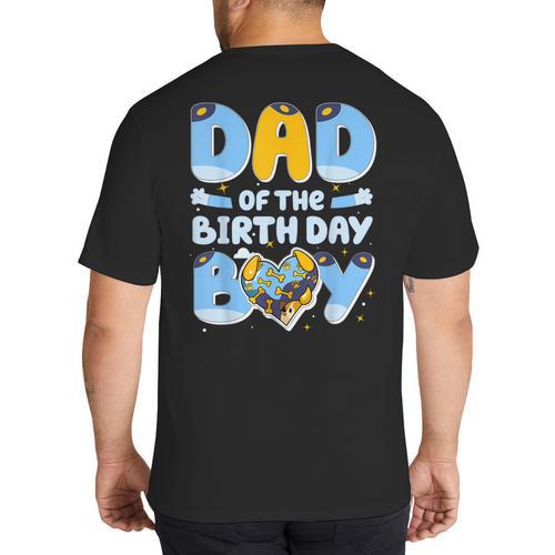 Dad Of The Birthday Boy Blue Dog Family Matching Big And Tall Men's T-Shirt Back Print - Father's Day Fun
