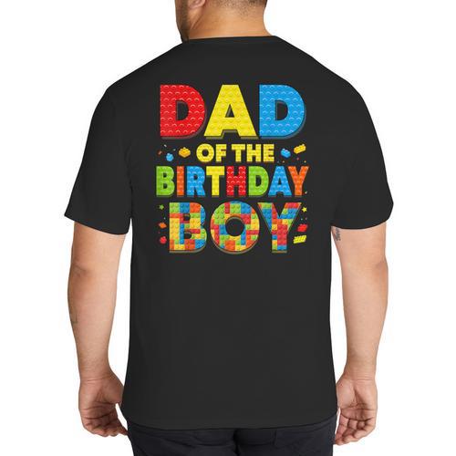 Dad Of The Birthday Boy Building Block Birthday Big And Tall Men's T-Shirt Back Print - Father's Day Fun