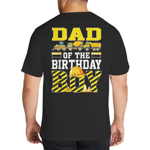 Dad Of The Birthday Boy Construction Truck Big And Tall Men's T-Shirt Back Print - Father's Day Fun
