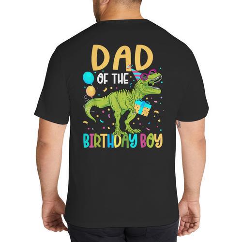Dad Of The Birthday Boy Family Matching Dinosaur Squad Big And Tall Men's T-Shirt Back Print - Father's Day Fun