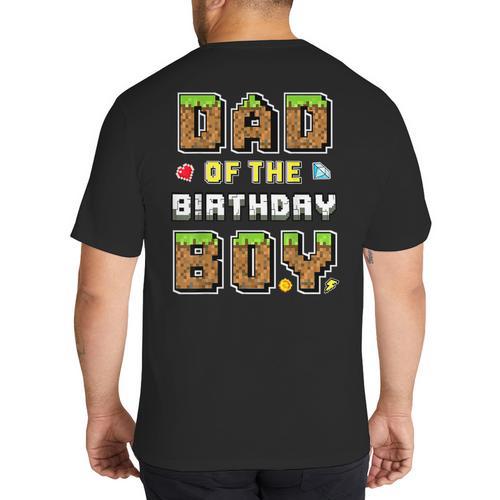 Dad Of The Birthday Boy Gamer Pixel Birthday Party Matching Big And Tall Men's T-Shirt Back Print - Father's Day Fun