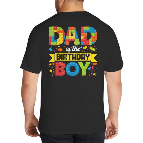 Dad Of The Birthday Boy Master Builder Kids Building Blocks Big And Tall Men's T-Shirt Back Print - Father's Day Fun