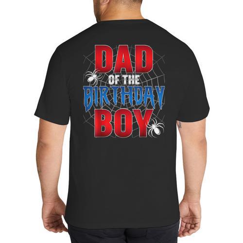 Dad Of The Birthday Boy Spider Web Birthday Party Matching Big And Tall Men's T-Shirt Back Print - Father's Day Fun