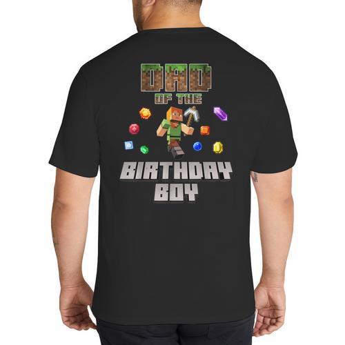 Dad Of The Birthday Boy Video Gamer Pixel Number Big And Tall Men's T-Shirt Back Print - Father's Day Fun