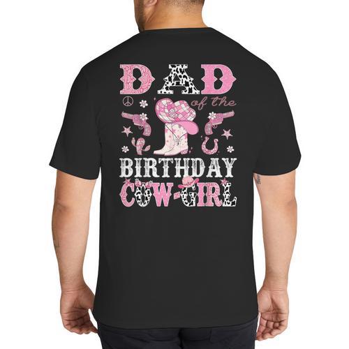 Dad Of The Birthday Cowgirl Pink Disco Rodeo Western Big And Tall Men's T-Shirt Back Print - Father's Day Fun