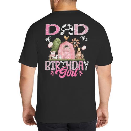 Dad Of The Birthday Girl 1St Birthday Pink Cow Farm Big And Tall Men's T-Shirt Back Print - Father's Day Fun