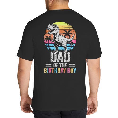 Dad Of The Birthday Party Outfit Dinosaur Daddy Big And Tall Men's T-Shirt Back Print - Father's Day Fun