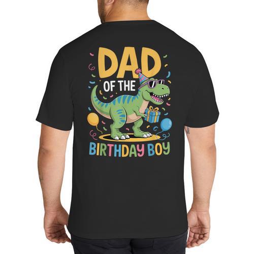 Dad Of The Birthday Party Outfit Dinosaur Squad Daddy Big And Tall Men's T-Shirt Back Print - Father's Day Fun
