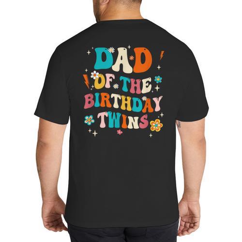Dad Of The Birthday Twins Boys Girls Party Retro Bday Big And Tall Men's T-Shirt Back Print - Father's Day Fun