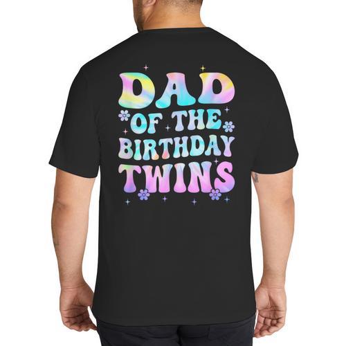 Dad Of The Birthday Twins Girls Kids Party Retro Bday Big And Tall Men's T-Shirt Back Print - Father's Day Fun