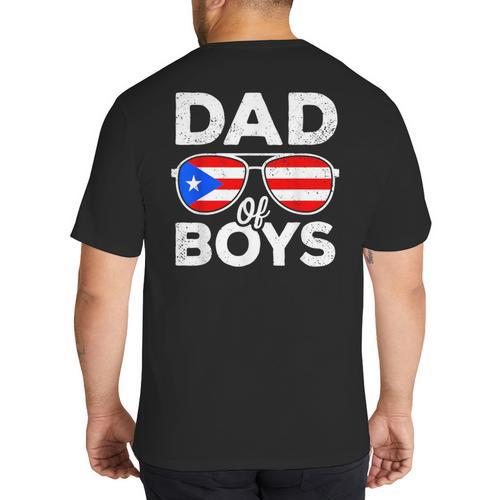 Dad Of Boys Fathers Day Retro Puerto Rico Flag Boricua Dad Big And Tall Men's T-Shirt Back Print - Father's Day Fun
