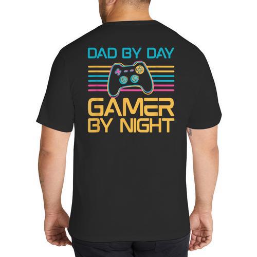Dad By Day Gamer By Night Video Games Lover Gamer Dad Big And Tall Men's T-Shirt Back Print - Father's Day Fun