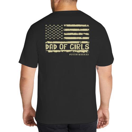 Dad Of Girls Outnumbered US Flag Father's Day Daughter Dad Big And Tall Men's T-Shirt Back Print - Father's Day Fun