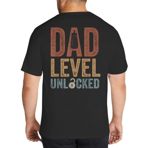 Dad Level Unlocked Father To Be New Daddy Big And Tall Men's T-Shirt Back Print - Father's Day Fun