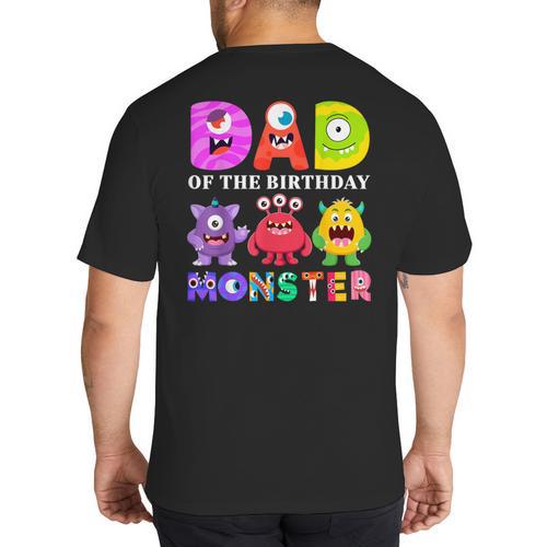 Dad Little Monster Kids 1st Birthday Party Family Monster Small Big And Tall Men's T-Shirt Back Print - Father's Day Fun