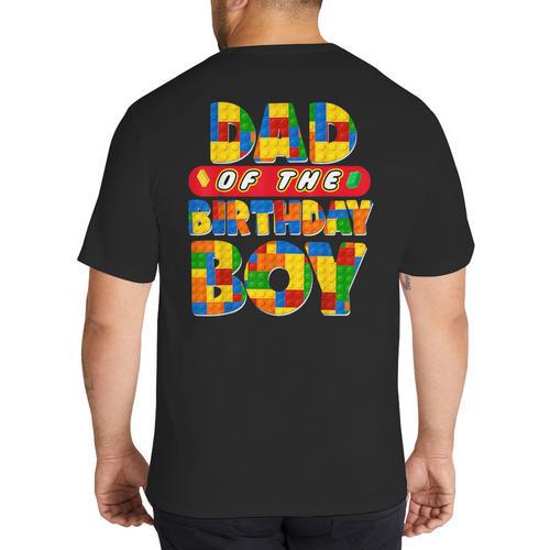 Dad And Mom Birthday Boy Building Bricks Family Party Decor Big And Tall Men's T-Shirt Back Print - Father's Day Fun