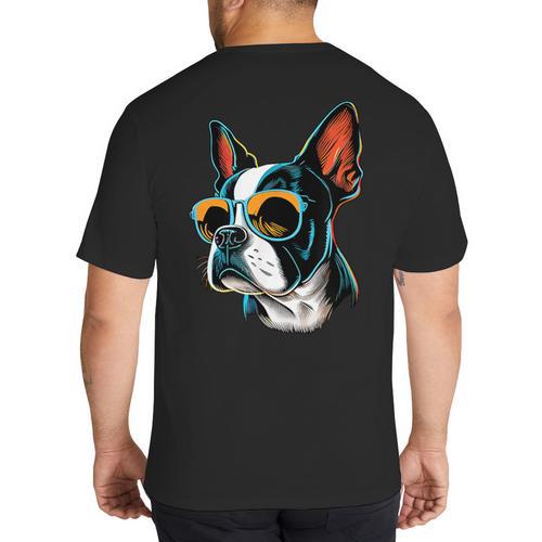 Dad Mom Cool Dog Sunglasses Boston Terrier Big And Tall Men's T-Shirt Back Print - Father's Day Fun