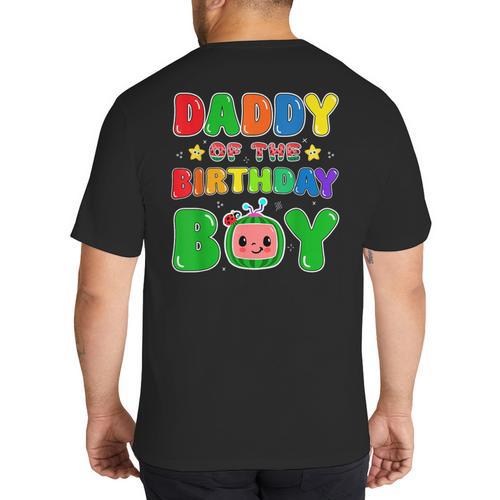Dad And Mom Daddy Of The Birthday Boy Tee Melon Family Party Big And Tall Men's T-Shirt Back Print - Father's Day Fun